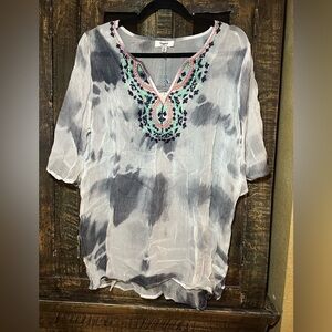Hayden Los Angeles Swim Tunic Cover Top Beautiful Embroidered Accent NWT Size XL